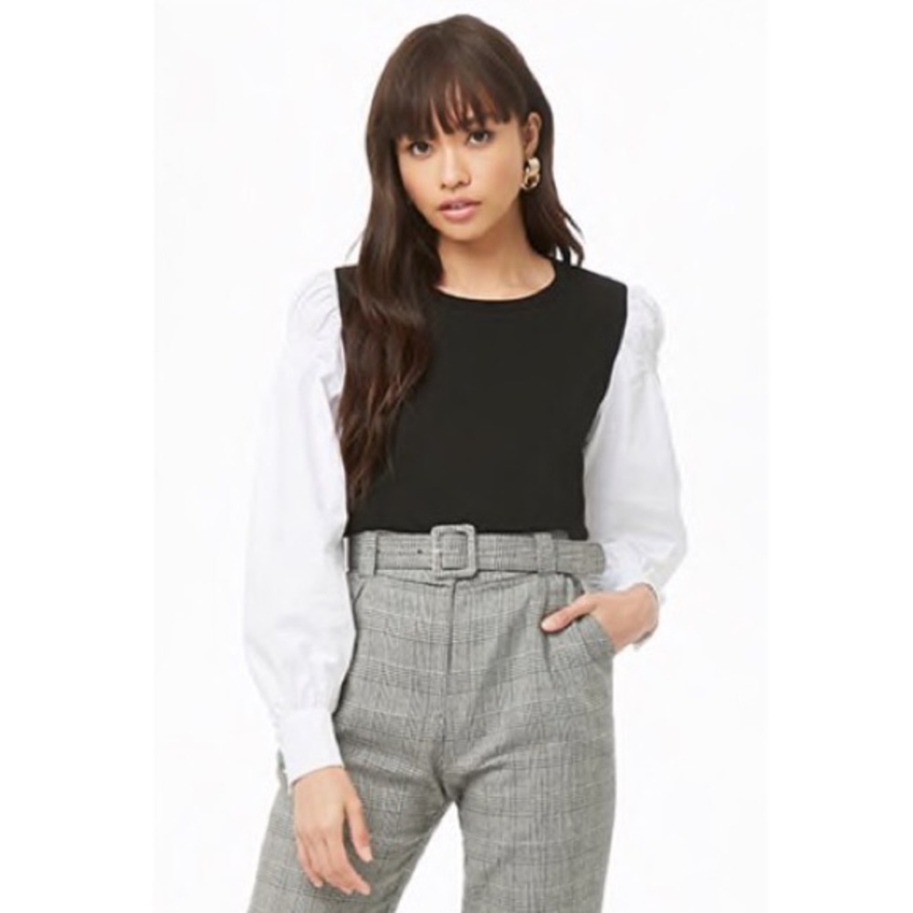 Contrast-Sleeve French Terry Top
